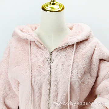 Stylish Long Sleeve Lapel Zip Faux Fur Jacket